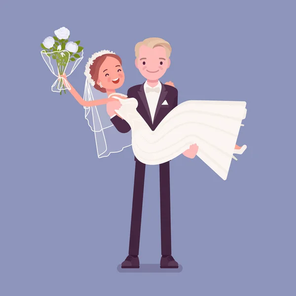 Novio llevando novia en ceremonia de boda — Vector de stock