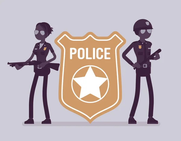 Policejní důstojník emblém a policisté — Stockový vektor