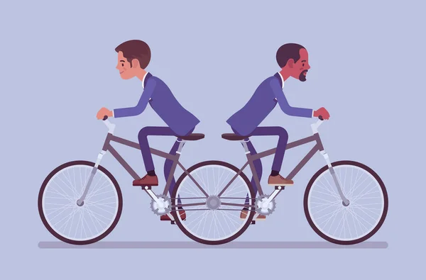 Businessmen riding push me pull you tandem bicycle — Stock Vector