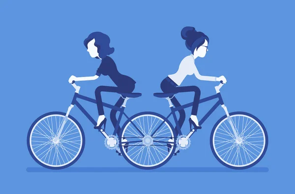 Businesswomen on push me tire de la bicicleta tándem — Vector de stock