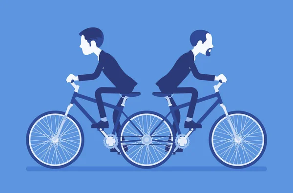 Businessmen riding push me pull you tandem bicycle — Stock Vector