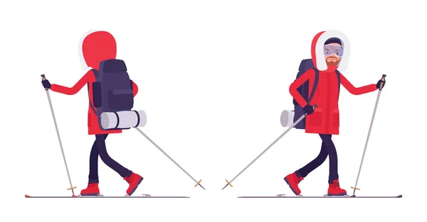 Randonnée hivernale homme ski — Image vectorielle