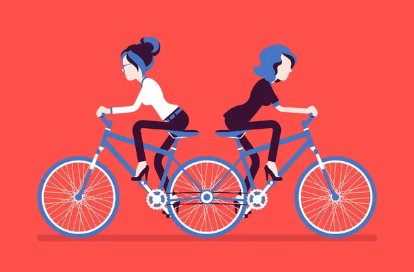 Businesswomen on push me tire de la bicicleta tándem — Vector de stock