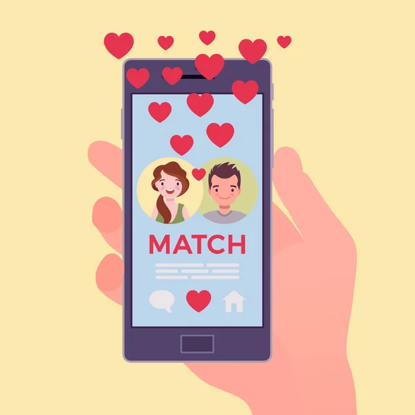 Dating mobiele applicatie met pair match op smartphone scherm — Stockvector