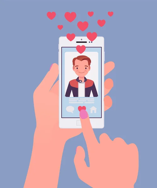 Мобильное приложение для знакомств с мужским профилем на экране смартфона — стоковый вектор