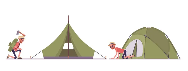 Escursionista allestimento tenda — Vettoriale Stock