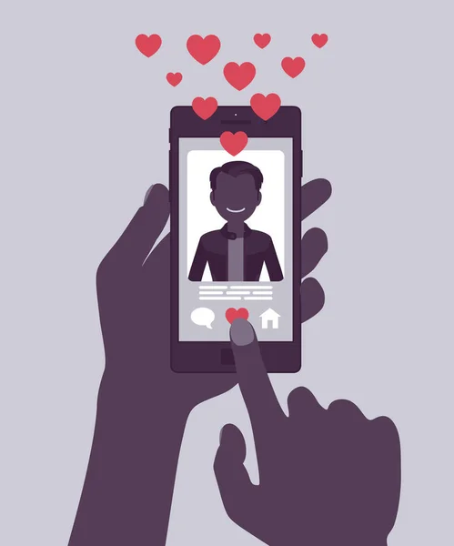 Namoro aplicativo móvel com perfil masculino na tela do smartphone — Vetor de Stock