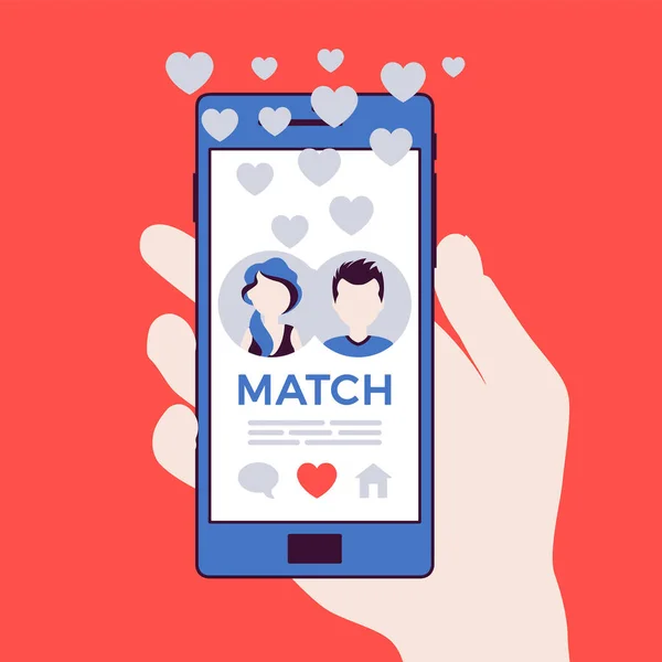 Dating mobiele applicatie met match op smartphone scherm — Stockvector
