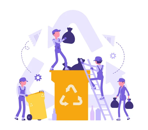 Újrahasznosítási folyamat, hulladék átalakítása újrafelhasználható anyaglá — Stock Vector