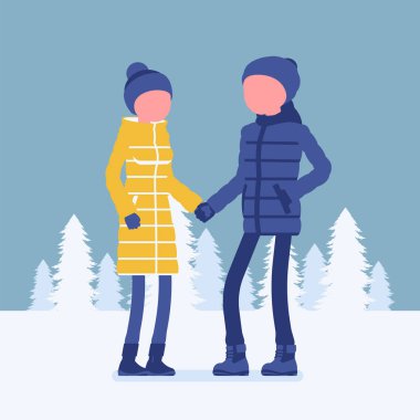 kış giysileri içinde mutlu çift