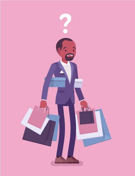 Shopaholic homme noir acheter trop — Image vectorielle