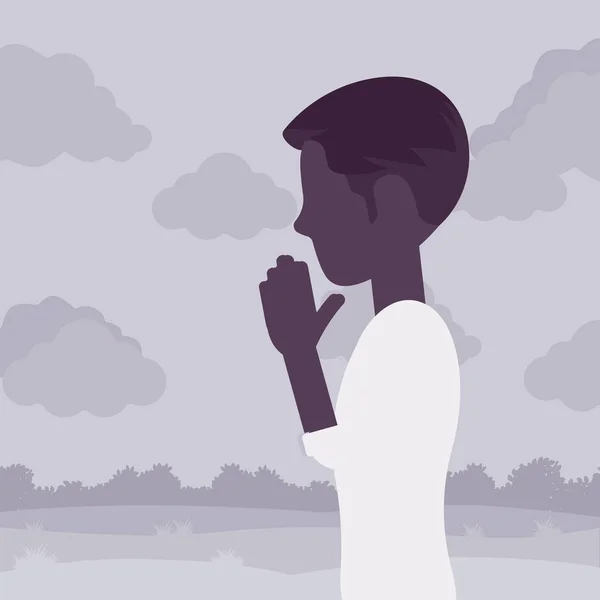 Homem rezando em gesto de mão namaste — Vetor de Stock