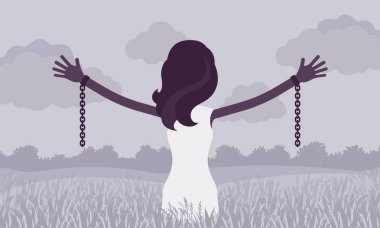 Unchained woman with stretched out arms, rear view clipart