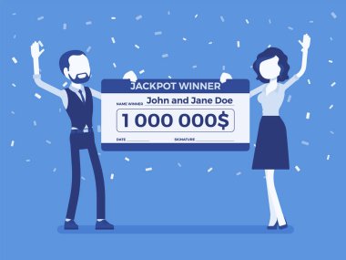 Kazanan piyango bileti, mutlu çifti tutan dev kontrol