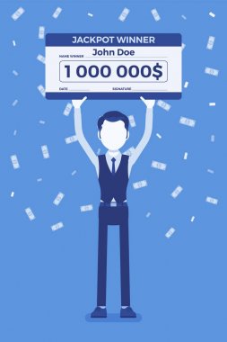 Kazanan piyango bileti, mutlu adam dev kontrol tutan