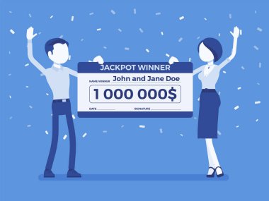 Kazanan piyango bileti, mutlu çifti tutan dev kontrol