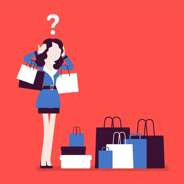 Femme Shopaholic acheter trop — Image vectorielle