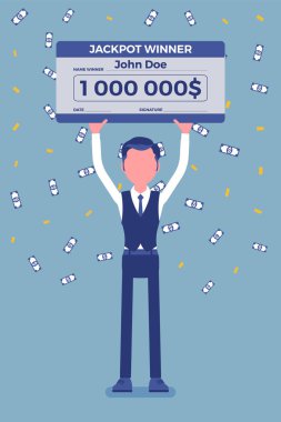 Kazanan piyango bileti, mutlu adam dev kontrol tutan