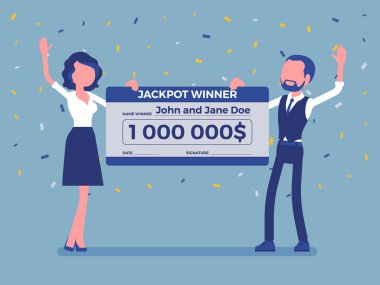 Kazanan piyango bileti, mutlu çifti tutan dev kontrol