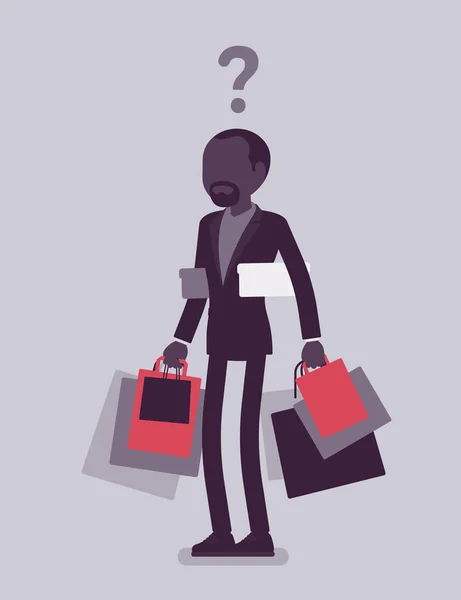 Shopaholic homem comprando demais —  Vetores de Stock