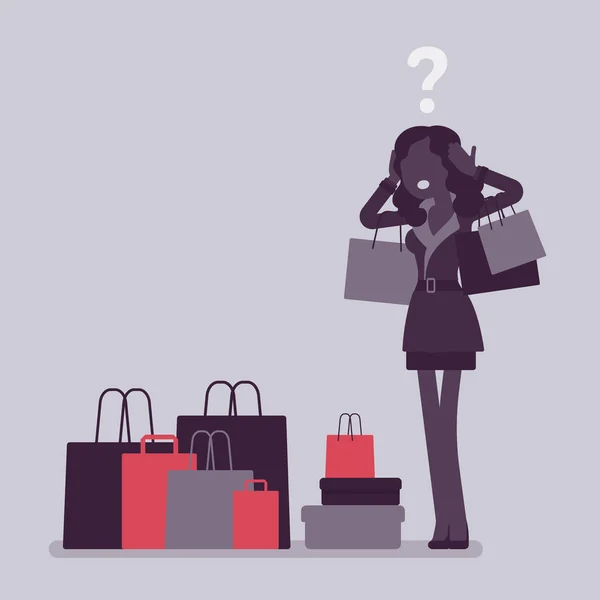 Femme Shopaholic acheter trop — Image vectorielle