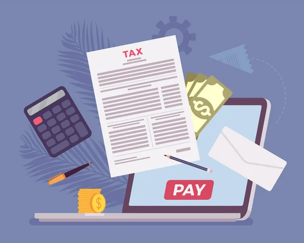 Pagamento de impostos on-line via laptop — Vetor de Stock