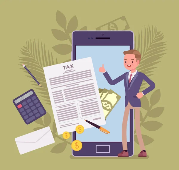 Υπηρεσία καταβολής φόρου κινητής τηλεφωνίας για επιχειρηματία — Διανυσματικό Αρχείο
