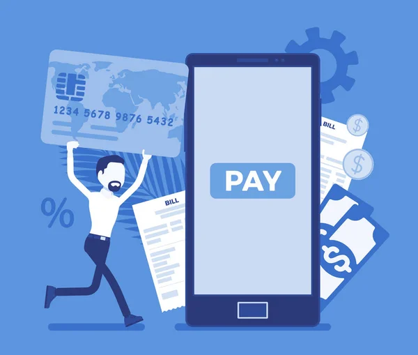 Man med kort gör digital Bill och mobil betalning — Stock vektor