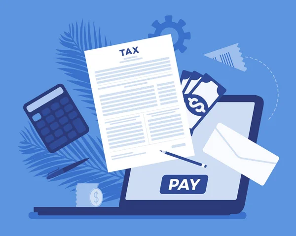 Оплата онлайн податків через ноутбук — стоковий вектор