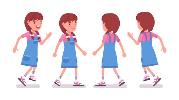 Dětské dítě 7 až 9 let, děvče ze školy, chůze — Stockový vektor