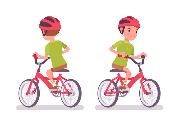 Niño de 7 a 9 años de edad, niño en edad escolar montar en bicicleta — Vector de stock