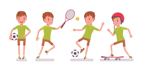 Garçon enfant 7-9 ans, âge scolaire masculin activité sportive — Image vectorielle