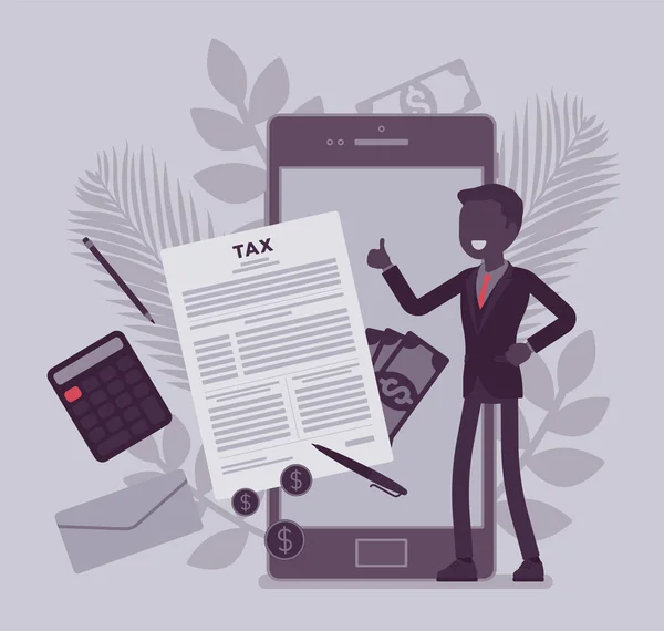 Service de paiement d'impôt mobile pour homme d'affaires — Image vectorielle