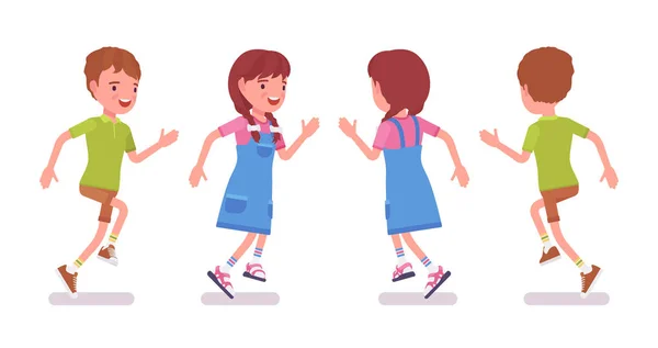 Αγόρι και κορίτσι παιδί 7 να 9 χρονών τρέξιμο — Διανυσματικό Αρχείο