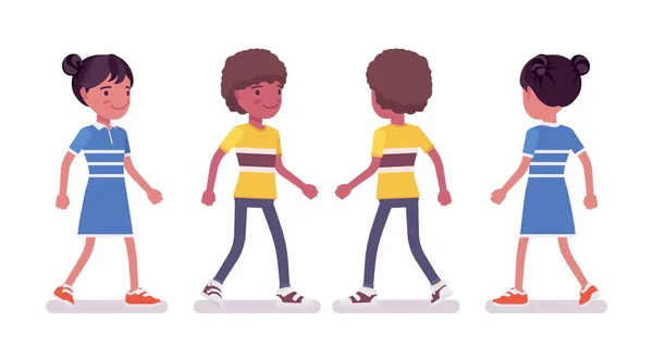 Boy and girl black child 7 to 9 years old walking Stock Illustration