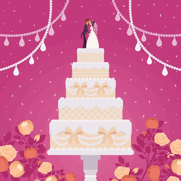 Pastel de boda para ceremonia, novia, figuritas de novio — Archivo Imágenes Vectoriales