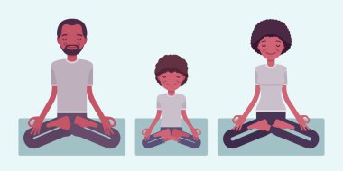 Spor dünyasındaki mutlu yogi ailesi yoga ve meditasyon yapıyor.