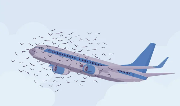 Avión de pasajeros aves huelga bandada — Vector de stock