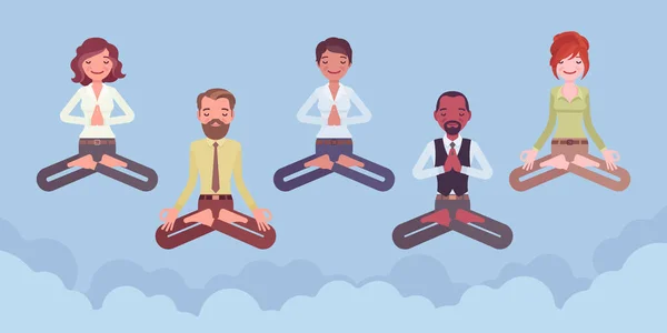 Groupe de yoga de bureau de gens d'affaires pratiquant la méditation, lévitation — Image vectorielle