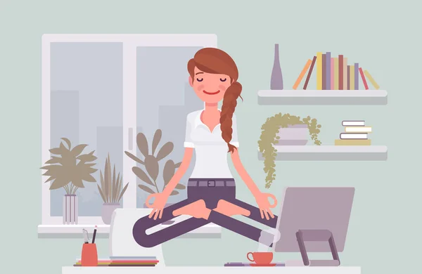 Travailleuse de bureau méditant pour la relaxation — Image vectorielle