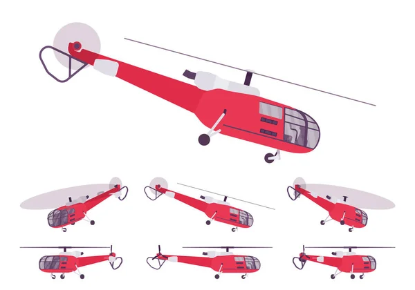 Conjunto de helicópteros vermelhos, veículos voadores de asa rotativa —  Vetores de Stock