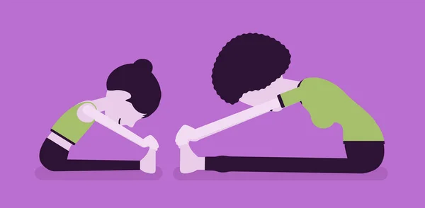 Familia haciendo yoga, yogui madre e hija — Vector de stock