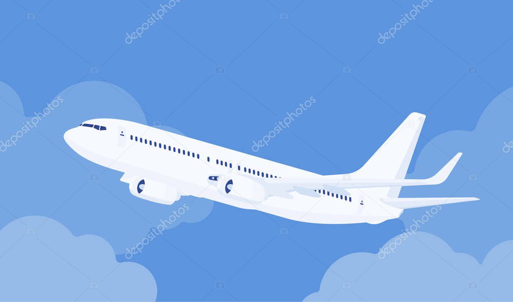 Passenger white plane taking off