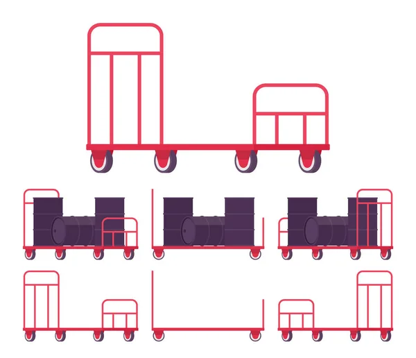 Wózek załadunkowy zestaw czerwony wózek, ręczna platforma ruchoma — Wektor stockowy