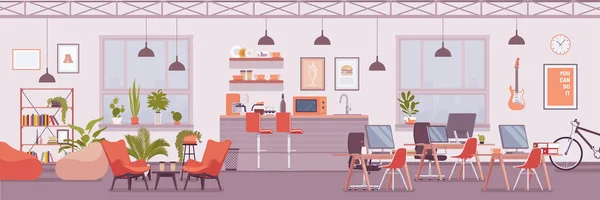 Sala de escritório, espaço de trabalho partilhado contemporâneo —  Vetores de Stock