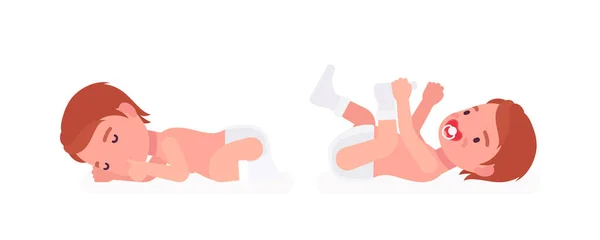 Niño pequeño, niño pequeño durmiendo, acostado boca arriba — Vector de stock