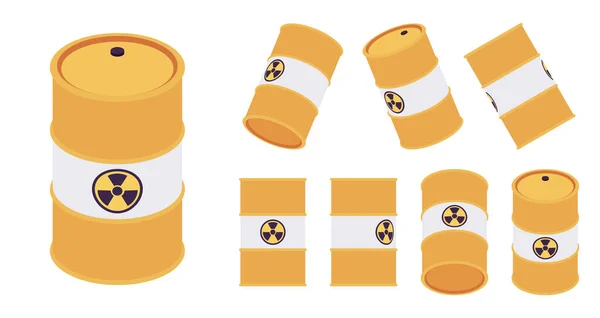 Barril amarillo radiactivo engastado con símbolo de radiación trefoil — Vector de stock