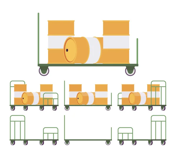 Wózek ładunkowy zielony zestaw wózków, ręczna platforma ruchoma — Wektor stockowy