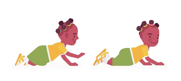 Kleinkind, schwarzes kleines Mädchen genießt das Krabbeln — Stockvektor