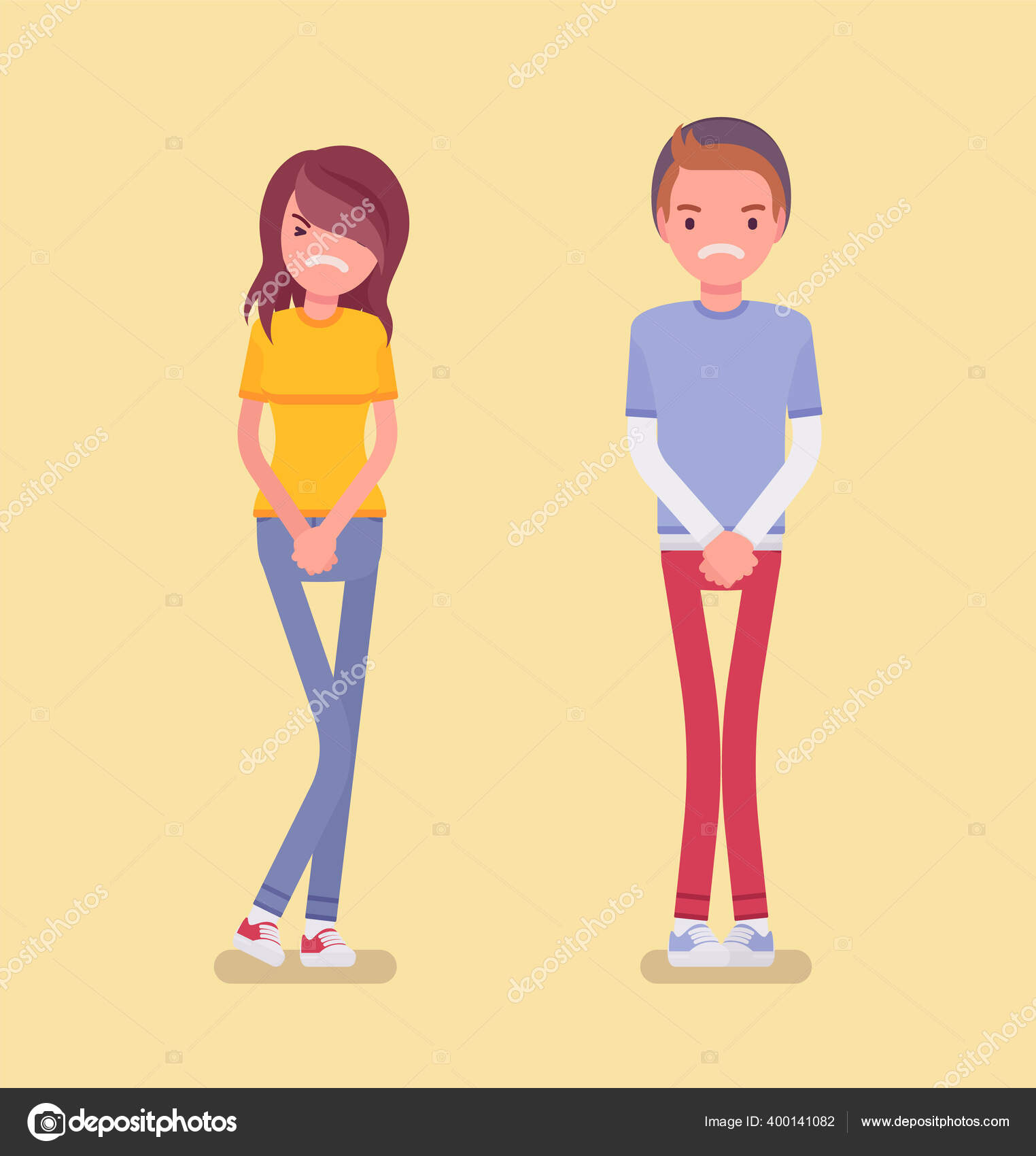 peeing teen 十代の男の子と女の子がおしっこしたいです,不快感を感じ ストックベクター ©Andrew_Rybalko 400141082
